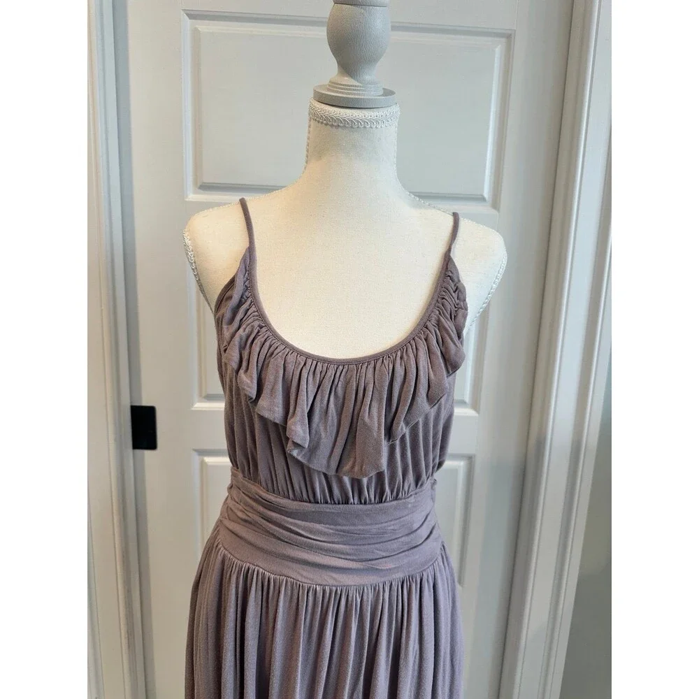 o The Max Boho Mauve Ruffle Neck Midi Dress Ruched Waist XS